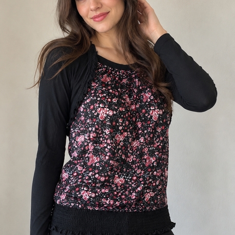 Çiçek Desenli Bolero Detaylı Bluz