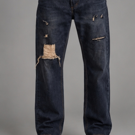 Rahat Kesim Yırtık Denim Jean 
