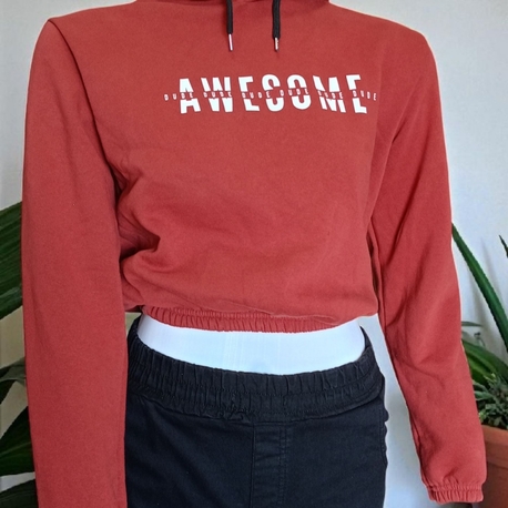 Baskılı Kapüşonlu Crop Sweatshirt