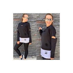 Siyah Lazer Yırtık Detay Sweatshirt