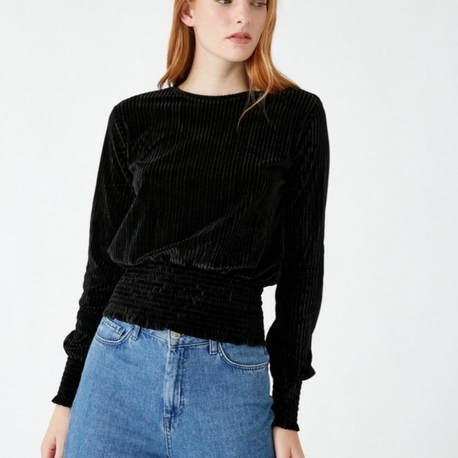 Kadife Fitilli Belden Büzgülü Sweatshirt
