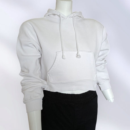 Kapüşonlu Beyaz Crop Sweatshirt