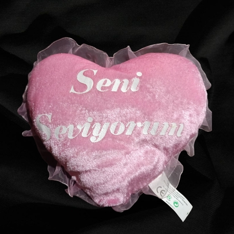 Pembe Kalp Peluş Yastık