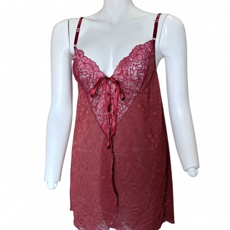 Bordo Dantelli İp Askılı Mini Gecelik Takım