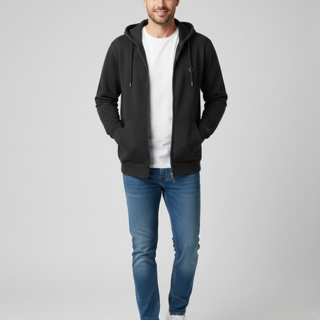 Siyah Fermuarlı Kapüşonlu Sweatshirt