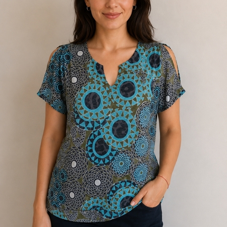 Omuz Dekokteli V yaka T-shirt/Bluz