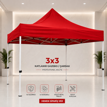 ⛺ 3×3 Katlanır Gazebo / Çardak KIRMIZI