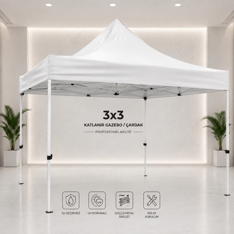 ⛺ 3×3 Katlanır Gazebo / Çardak BEYAZ