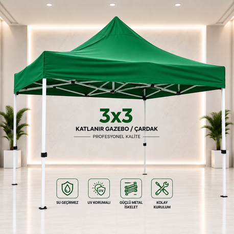 ⛺ 3×3 Katlanır Gazebo / Çardak YEŞİL