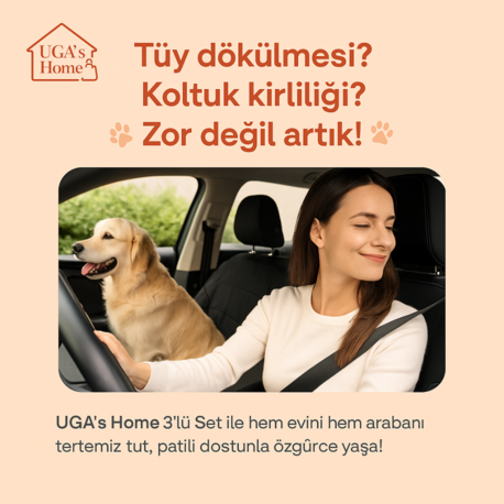 UGA’s Home 3’lü Tüy Toplama Seti – Eldiven, Buhar Tarak ve Su Geçirmez Koltuk Örtüsü