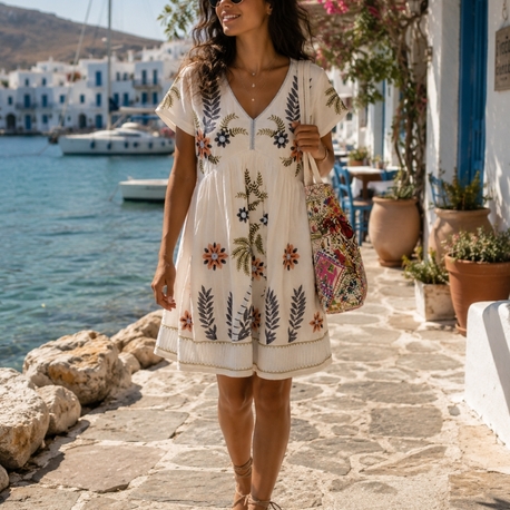 YAZLIK İNCECİK NAKIŞLI ELBİSE 