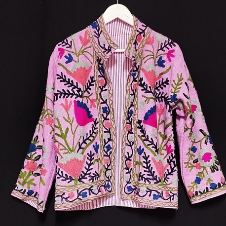 SUZANİ İŞLEMELİ KETEN CEKET, PEMBE