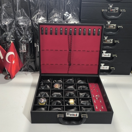 20'SAAT 13'TESBİH 15'YÜZÜK ŞİFRE KİLİTLİ KOLEKSİYON ÇANTASI 