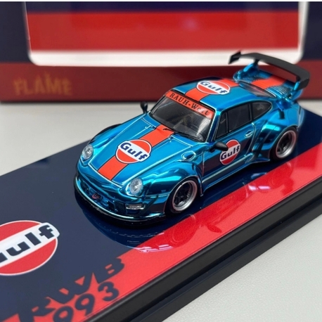 Flame Model Porsche RWB 993 Gulf Electroplated Blue Alloy Diecast Car Model