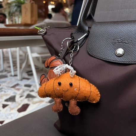 El Yapımı Kruvasan Peluş Anahtarlık