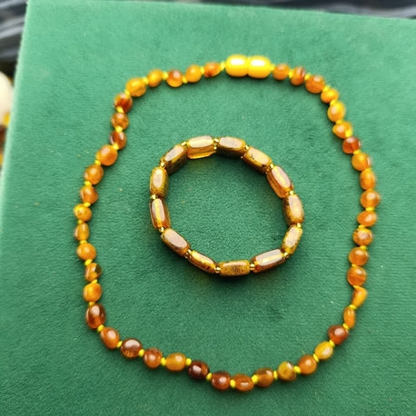 Kehribar Çocuk Seti Rolex Bilekliği İle Kolyesi Orijinal Sertifikalı