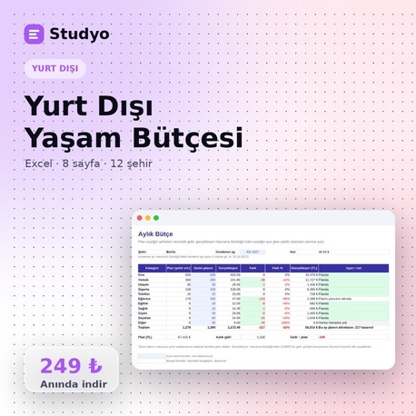 Yurt Dışı Öğrenci Yaşam Bütçesi – 12 Şehir (Excel)