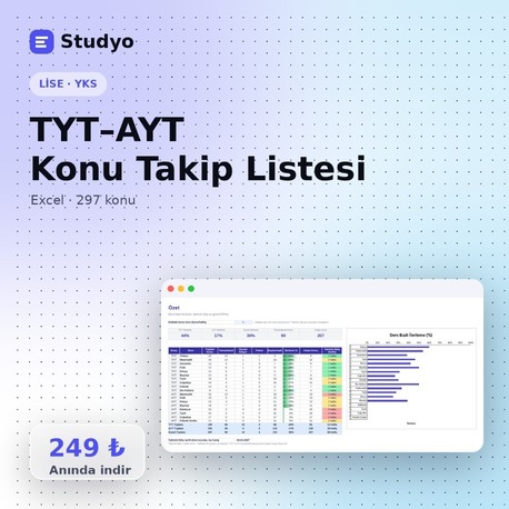 TYT–AYT Konu Takip Listesi – 297 Konu (Excel)