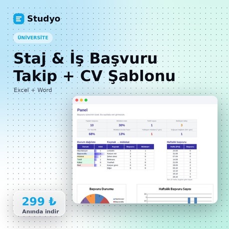 Staj & İş Başvuru Takip + Öğrenci CV Şablonu (Excel + Word)
