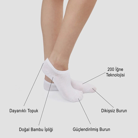 12 ÇİFT BEYAZ BAMBU 200 İĞNE DİKİŞSİZ SNEKARS