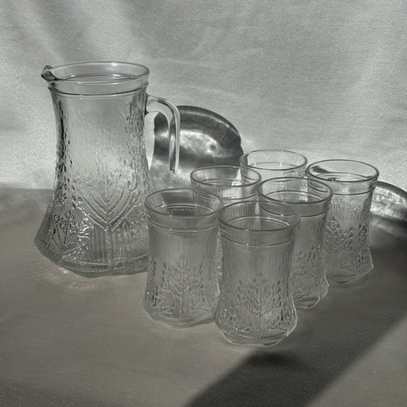Vintage İşlemeli Cam Sürahi&Su Bardağı Seti