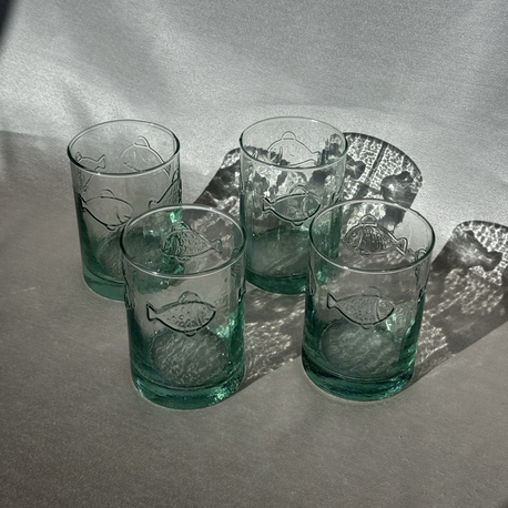 Balık Kabartmalı Yeşil Cam Bardak Seti