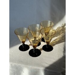 Vintage Çiçek Desenli Amber Kadeh Seti