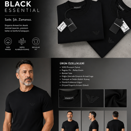 Emporio Armani Siyah Bisiklet Yaka Tişört