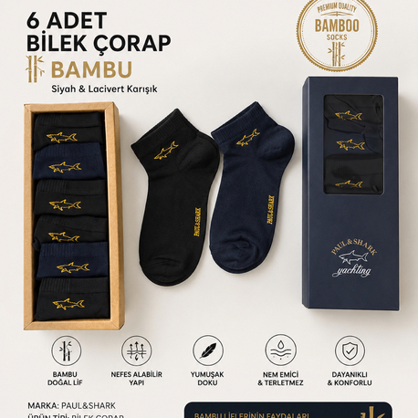 PAUL&SHARK Yachting 6’lı Bambu Bilek Çorap Seti (Kutulu) 