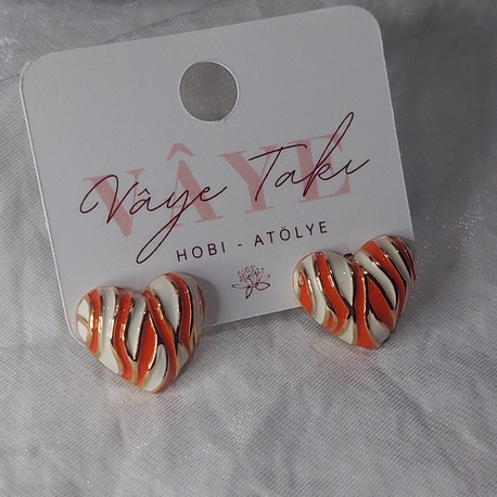 2 renkli kalp küpe-turuncu 