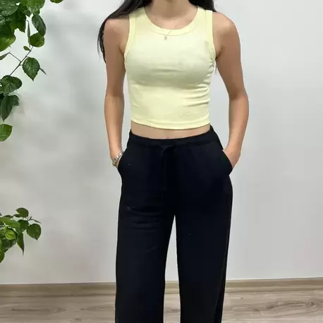 Pamuklu Ribana Crop Atlet - SARI