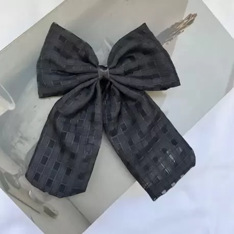 Desenli Kumaş Büyük Fiyonk Saç Tokası – Klipsli Model - SİYAH
