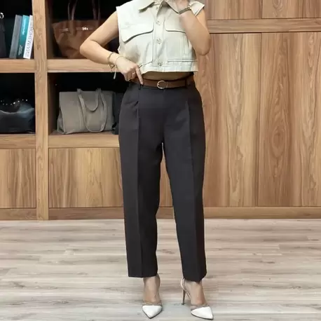 Beli Kemerli Pantolon - KAHVE