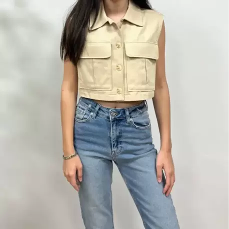 Cepli Crop Yelek - BEJ