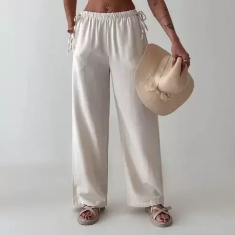 Bağcıklı Bol Paça Keten Pantolon