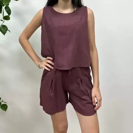 Şort ve Bluz Keten Takım - MÜRDÜM