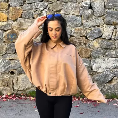 Süet Bomber Ceket - CAMEL