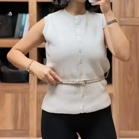 İnce Kemerli Triko Basic Yelek - TAŞ