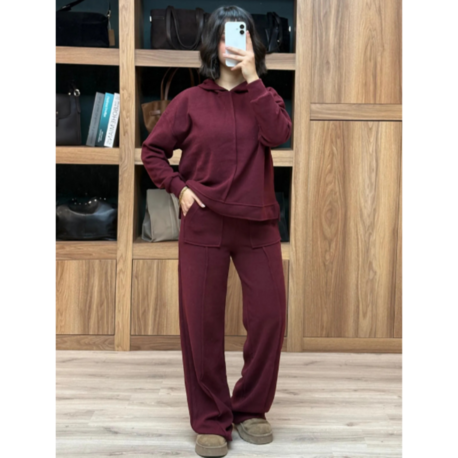 Önü Kısa Arkası Uzun Kapşonlu Pantolonlu Selanik Takım - BORDO