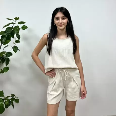 Şort ve Bluz Keten Takım - NATURAL