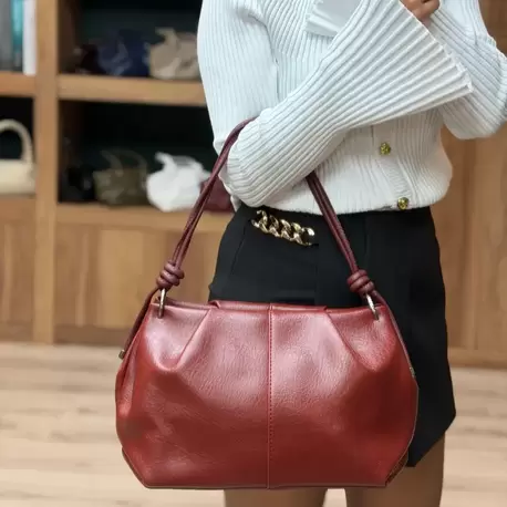 Pileli Düğüm Detaylı El ve Omuz Çantası
