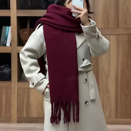 Düz Renk Püsküllü Yumuşak Atkı - BORDO