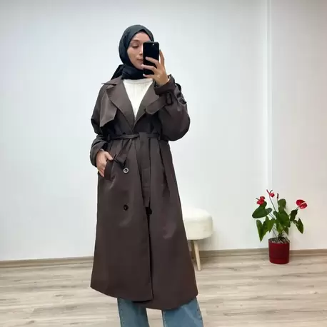 Kahverengi Astarlı Bol Kesim Torino Trençkot