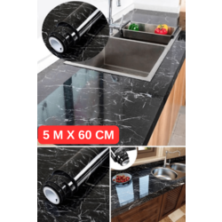 Siyah Mermer Desenli Yapışkanlı Tezgah Dolap Mutfak Kağıdı 5 m x 60 cm
