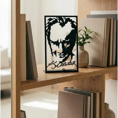 Dekoratif Metal Kesim Atatürk-İmza Portre Duvar Tablosu