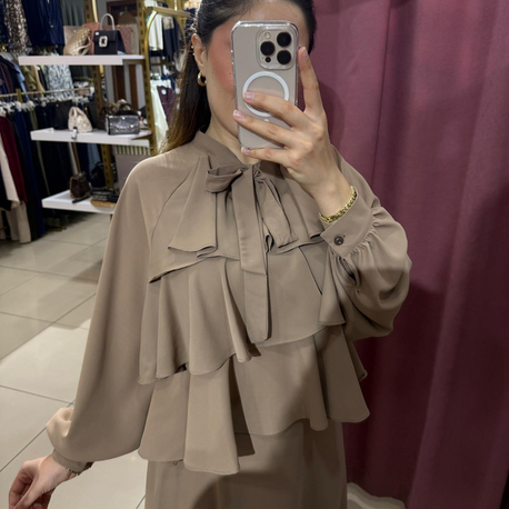 Dubai krep kumaş fırfırlı etek takım