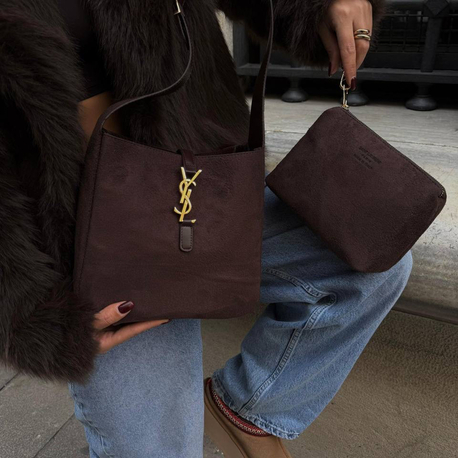 Yves Saint Laurent Süet Çanta - Kahverengi