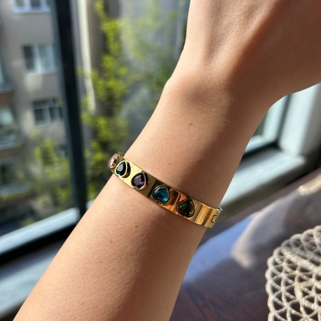  Renkli Kalpli Gold Kelepçe Bilezik – Stainless Steel 
