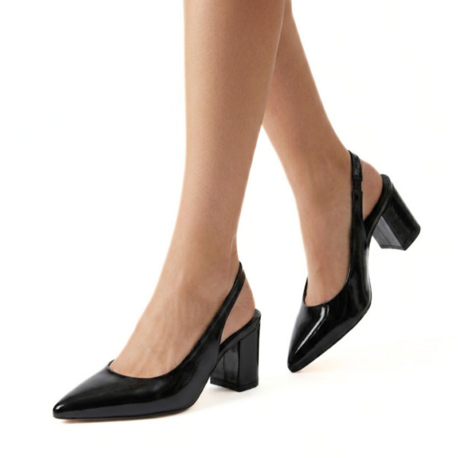 Venedik Siyah Mora Slingback Stiletto Ayakkabı