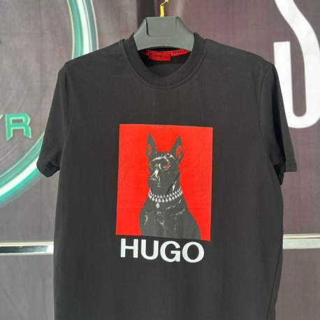 Hugo Boss Siyah Doberman Baskılı Premium Bisiklet Yaka Tshirt